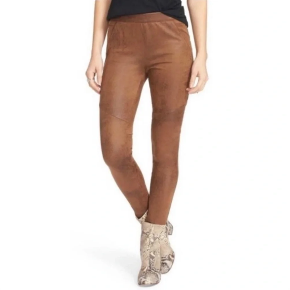 NEW FREE PEOPLE FAUX SUEDE LEATHER BROWN LEGGINGS 6 - Picture 3 of 7